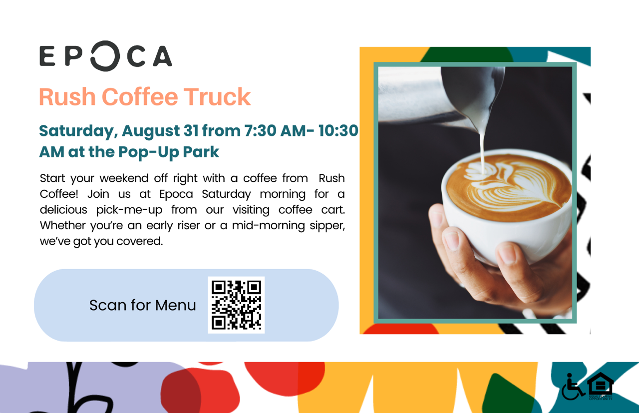 The Rush Coffee Truck Saturday, August 31, 7:30am-10:30am Pop-Up Plaza